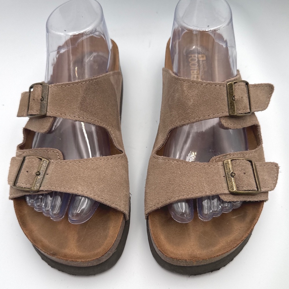 White Mountain Taupe Suede Double Buckle Slide Sandals